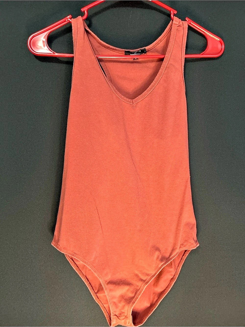 Ambiance Women's V-Neck Bodysuit in Orange Size Large